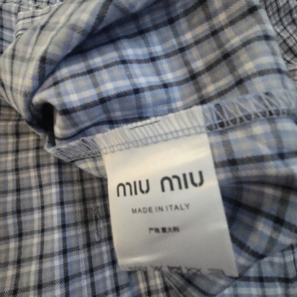 Miu Miu Blue Plaid Button-Up Shirt - Picture 5 of 11